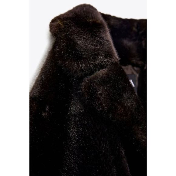 NWT RARE LONG FAUX FUR COAT ZARA CHOCOLATE BROWN - Picture 7 of 12